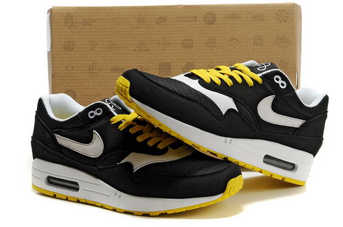 Nike Air Max 1 Men Black Yellow Running Shoes Inexpensive